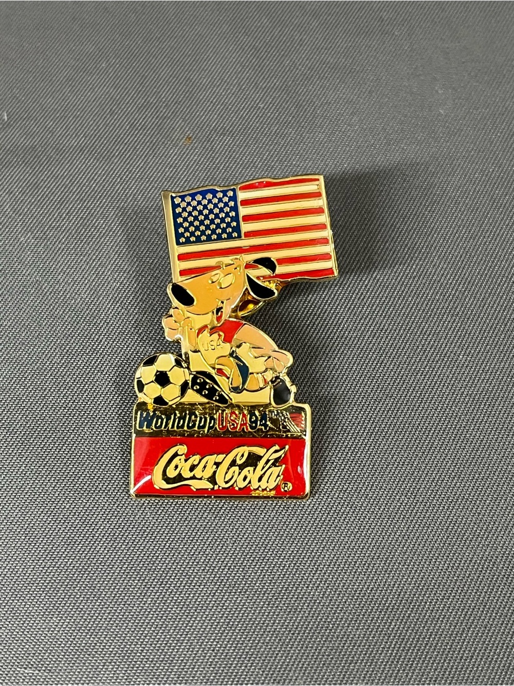 Coca Cola Kids USA Flag Soccer Pin - Red, Blue, Gold Vintage